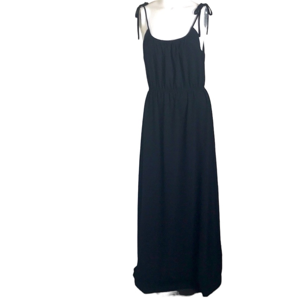 Theory Tie Spaghetti Strap Black Maxi Dress Sz S